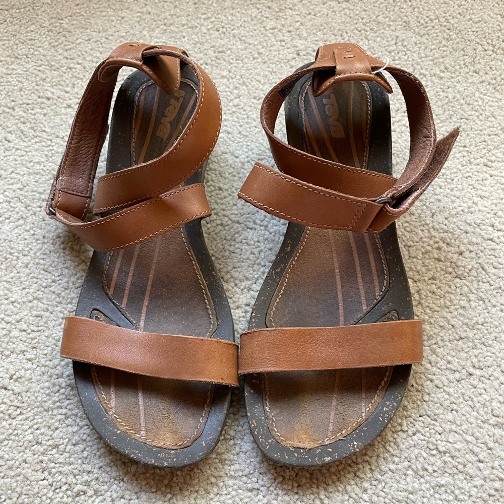 Teva Tan Leather Strap Sandals
